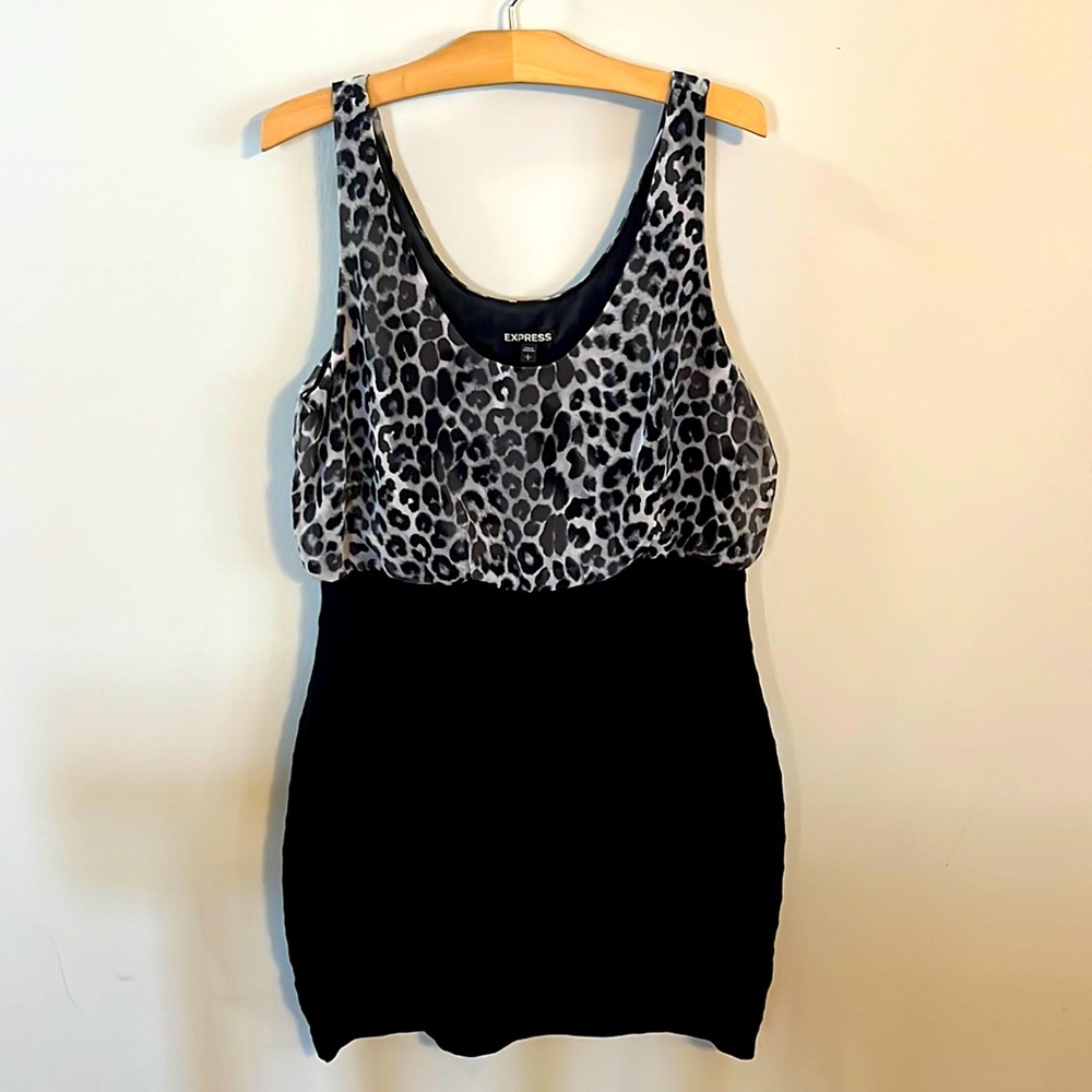 White Leopard/Black - Vintage Express Bodycon Dress Size L